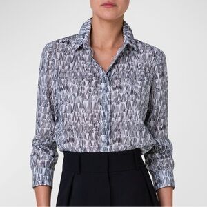 Akris - Asagao Print Cotton Voile Blouse - Size 10